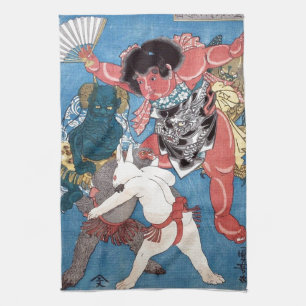 Linge De Cuisine 金太郎と動物, 国芳 Kintaro et animaux, Kuniyoshi, Ukiyo-e