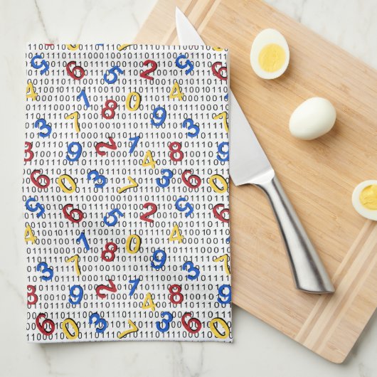 Linge De Cuisine 123 Numéros Rouge Jaune Bleu Bleu Blancs Binary (Quart Plié)