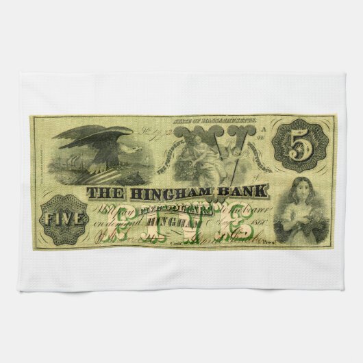Linge De Cuisine 1860 Hingham Massachusetts Note à cinq dollars (Horizontal)