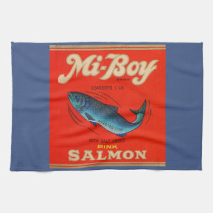 Linge De Cuisine 1930s Mi-Boy saumon rose peut étiquette