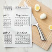 Linge De Cuisine 2020 calendrier boulons tissu noir blanc cuisine (Quart Plié)