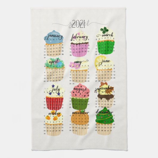 Linge De Cuisine 2021 Calendrier Cupcake Kitchen Tea Towel (Vertical)