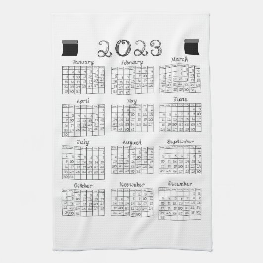 Linge De Cuisine 2023 Calendrier Black Fabric Font Line Art Sewing (Vertical)