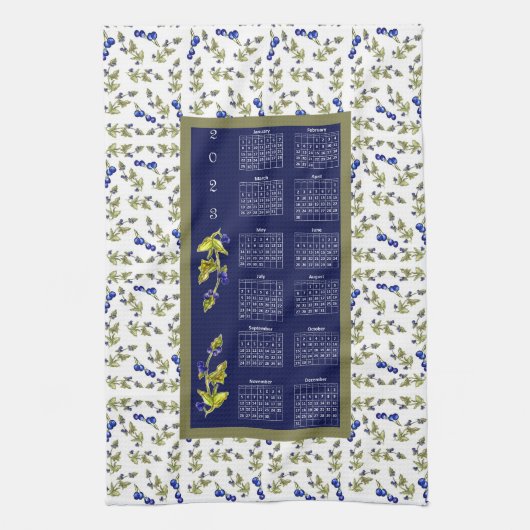 Linge De Cuisine 2023 Calendrier Blueberries Frontière Feuille Ence (Vertical)