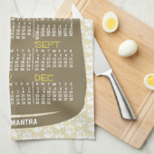 Linge De Cuisine 2024 Année Calendrier mensuel Mi-Siècle Brown Chat (Quart Plié)