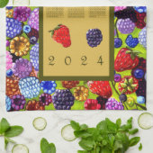 Linge De Cuisine 2024 Calendrier Berries frontière Blackberry frais (Plié)