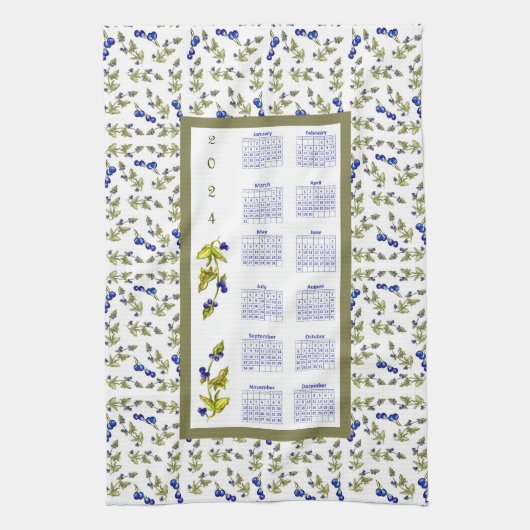 Linge De Cuisine 2024 Calendrier Blueberries Bleu Feuille épais, bl (Vertical)