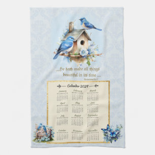 Linge De Cuisine 2024 Calendrier Towel Bluebirds Birdhouse Ecc 3:11