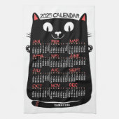 Linge De Cuisine 2025 Année Calendrier mensuel Chat noir du milieu (Vertical)