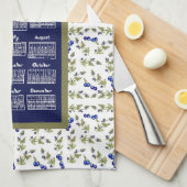 Linge De Cuisine 2026 Calendar Blueberries On Stem Vine Leaves Navy (Quart Plié)