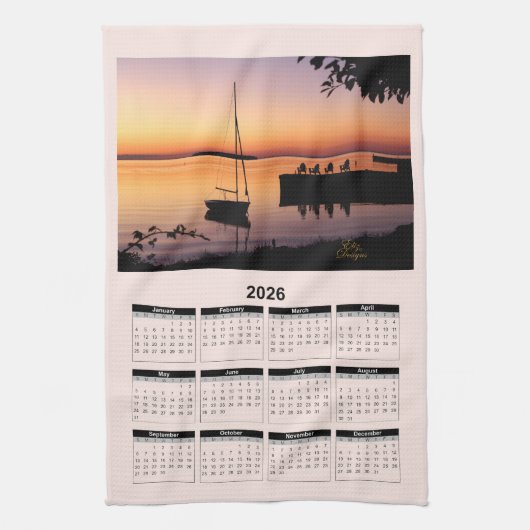 Linge De Cuisine 2026 Calendar of a Sunset on Lake with Silhouette (Vertical)