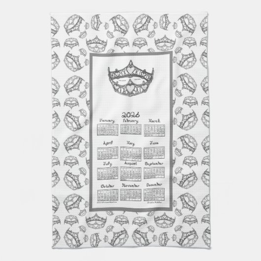 Linge De Cuisine 2026 Calendar Queen of Hearts Silver Tiara Fabric (Vertical)