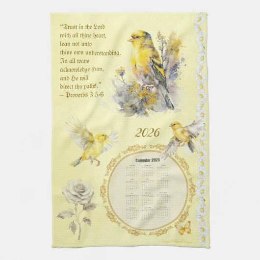 Linge De Cuisine 2026 Calendar Towel Goldfinch Trust in the Lord (Vertical)