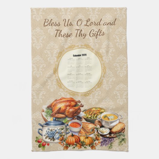 Linge De Cuisine 2026 Calendar Towel Grace Bless Us O Lord (Vertical)