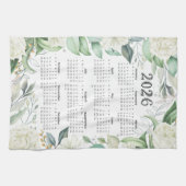 Linge De Cuisine 2026 Calendrier Aquarelle Eucalyptus Blanc Floral (Horizontal)