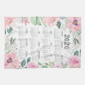 Linge De Cuisine 2026 Calendrier Aquarelle rose pâle Floral (Horizontal)