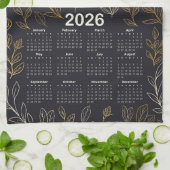 Linge De Cuisine 2026 Calendrier Elegant Feuille or Motif (Plié)