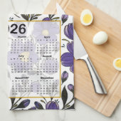 Linge De Cuisine 2026 Calendrier Fleurs violettes bleues avec Feuil (Quart Plié)