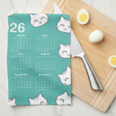 Linge De Cuisine 2026 Calendrier mignon chat visage Motif (Quart Plié)