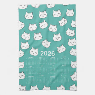 Linge De Cuisine 2026 Calendrier mignon chat visage Motif