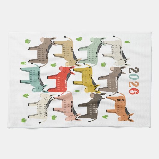 Linge De Cuisine 2026 Calendrier Tons de la Terre âne (Horizontal)