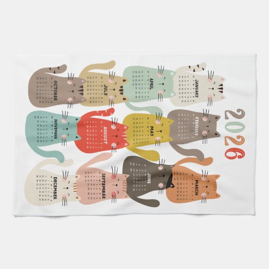 Linge De Cuisine 2026 Calendrier Tons Terre Chats (Horizontal)