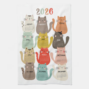 Linge De Cuisine 2026 Calendrier Tons Terre Chats