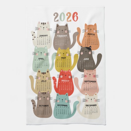 Linge De Cuisine 2026 Calendrier Tons Terre Chats (Vertical)