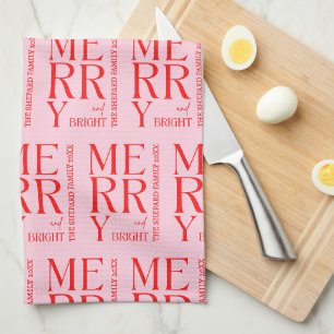 Linge De Cuisine 2026 Moderne Joyeux et Lumineux Rouge Rose Noël