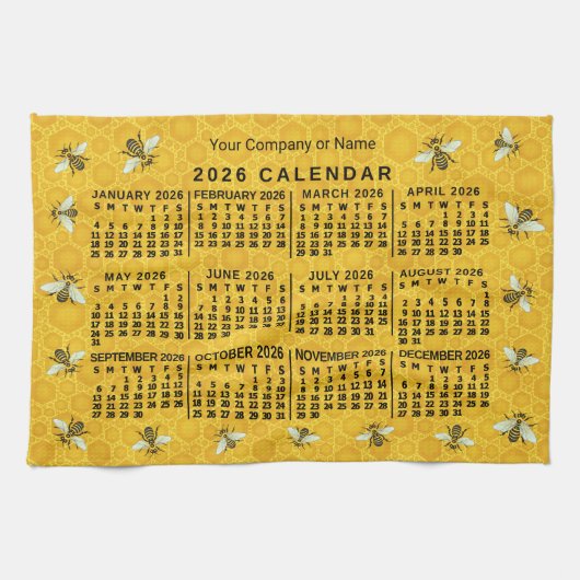 Linge De Cuisine 2026 Year Calendar Bee Honeycomb Apiary Custom (Horizontal)