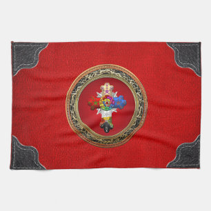 Linge De Cuisine [300] Rosy Cross (Croix Rose) sur Red & Gold