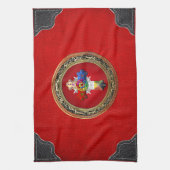 Linge De Cuisine [300] Rosy Cross (Croix Rose) sur Red & Gold (Vertical)
