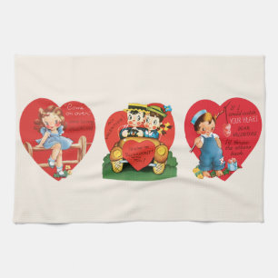 Linge De Cuisine 3 cœurs différents de la Saint-Valentin vintage mi
