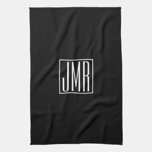 Linge De Cuisine 3 Initiales Monogramme | Noir et blanc (ou couleur (Vertical)