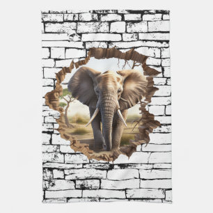 Linge De Cuisine 3D Elephant Wall Break Art - Safari réaliste (2)