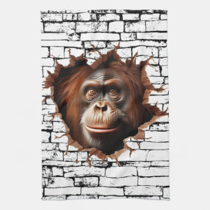 Linge De Cuisine 3D Orangutan Wall Break Art - Safari réaliste