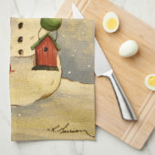 Linge De Cuisine 4905 Noël des Snowman et Birdhouse (Quart Plié)