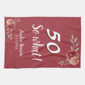Linge De Cuisine 50 Alors quel Rose d'aquarelle rouge 50e anniversa (Horizontal)