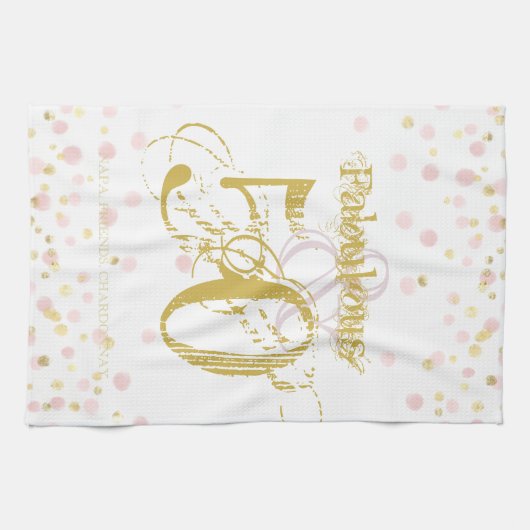 Linge De Cuisine 50 & Fabuleux Points Rose & Or (Horizontal)