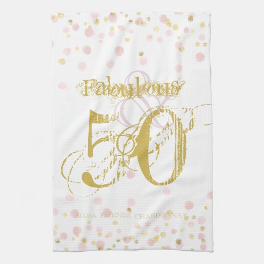 Linge De Cuisine 50 & Fabuleux Points Rose & Or (Vertical)