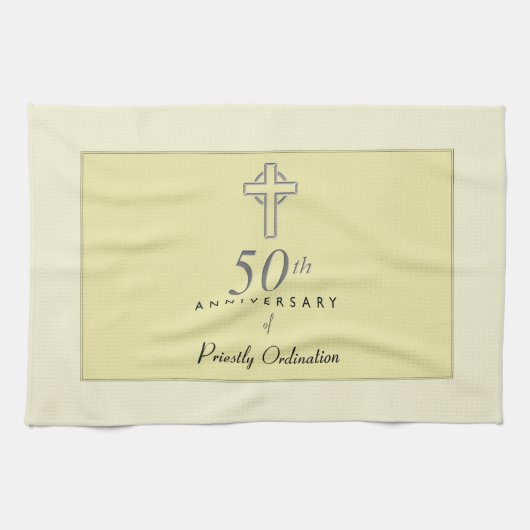 Linge De Cuisine 50e anniversaire du prêtre avec croix bossée (Horizontal)