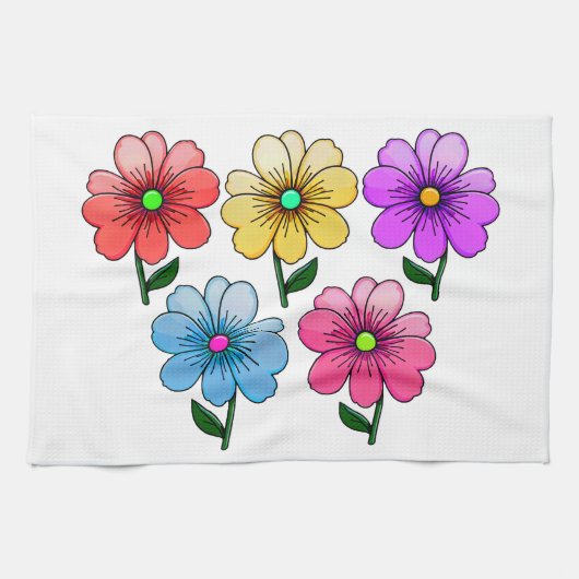Linge De Cuisine 5 Fleurs de couleur (Horizontal)