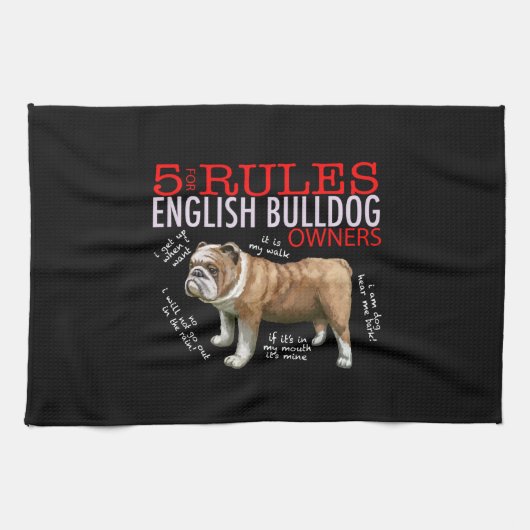 Linge De Cuisine 5 Règles pour les propriétaires de bulldog anglais (Horizontal)