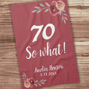 Linge De Cuisine 70 Alors quel Rose d'aquarelle rouge 70e anniversa