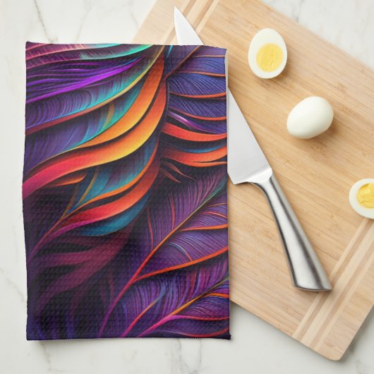 Linge De Cuisine 70s 60s Psychedelic Feathers  (Quart Plié)