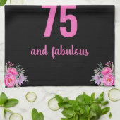 Linge De Cuisine 75e anniversaire noir rose floral unique (Plié)