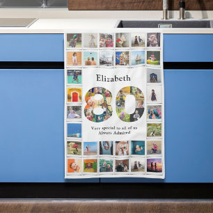 Linge De Cuisine 80e anniversaire Famille Photo Collage Modèle