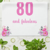 Linge De Cuisine 80e anniversaire rose floral unique (Plié)