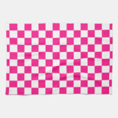 Linge De Cuisine à damiers carré chaud rose blanc rétro géométrique (Horizontal)