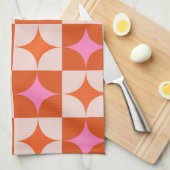 Linge De Cuisine à damiers Mi-Siècle Rose Orange Starburs (Quart Plié)
